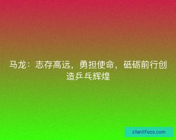 马龙：志存高远，勇担使命，砥砺前行创造乒乓辉煌